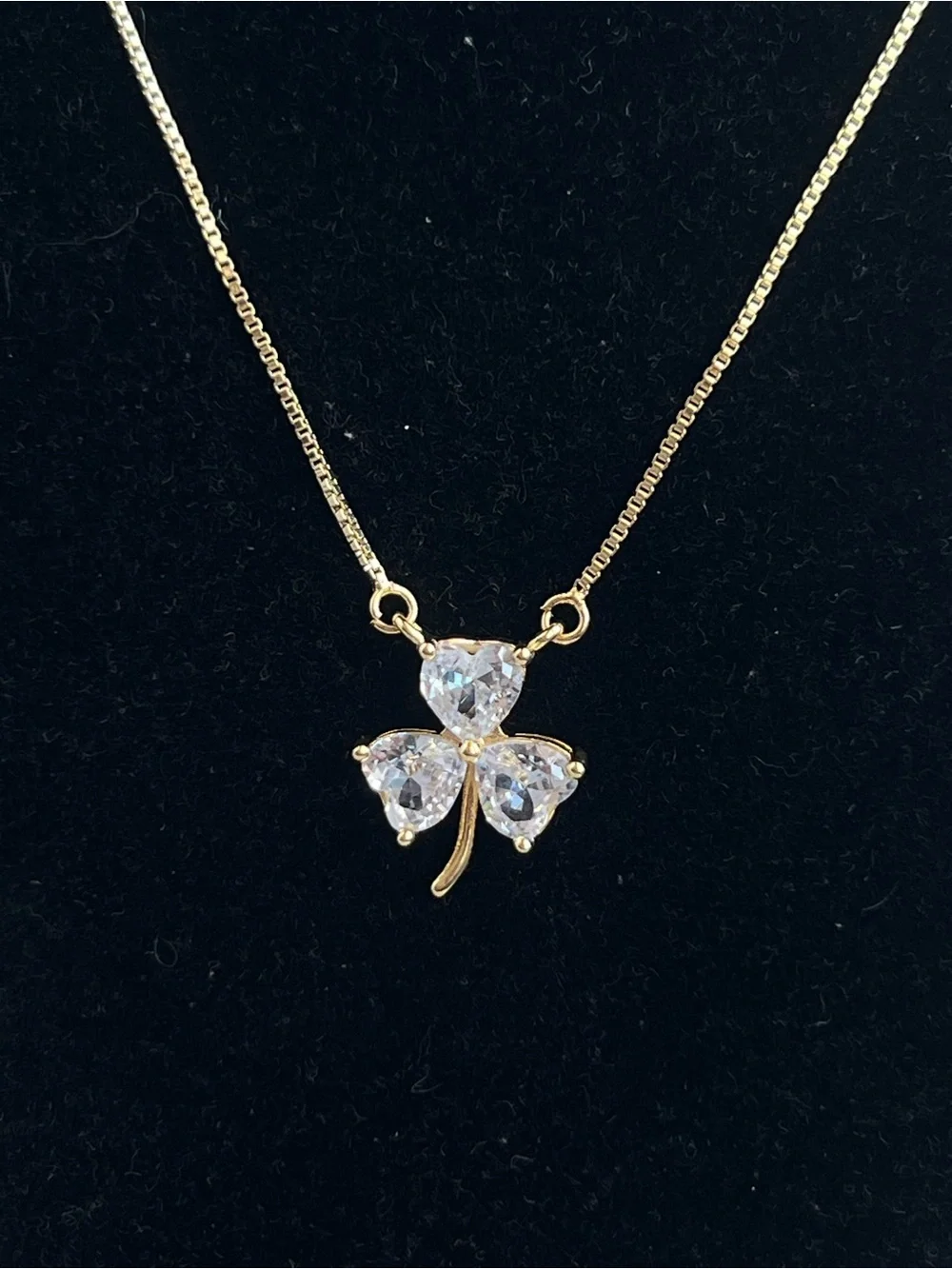 🩷-Gold Necklace with Clear Crystal clover leaves  Pendant